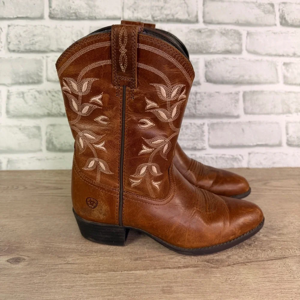 Ariat Heritage Western Boots Floral Embroidery Brown Kids Size 2